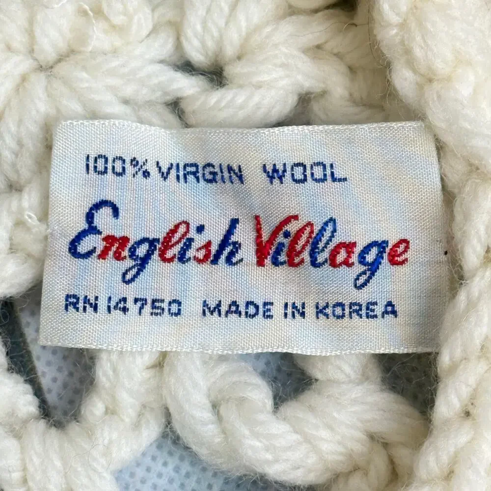 English Village Virgin Wool Knit Beret Ivory Hat 1970s Boho Cap Made in Korea
